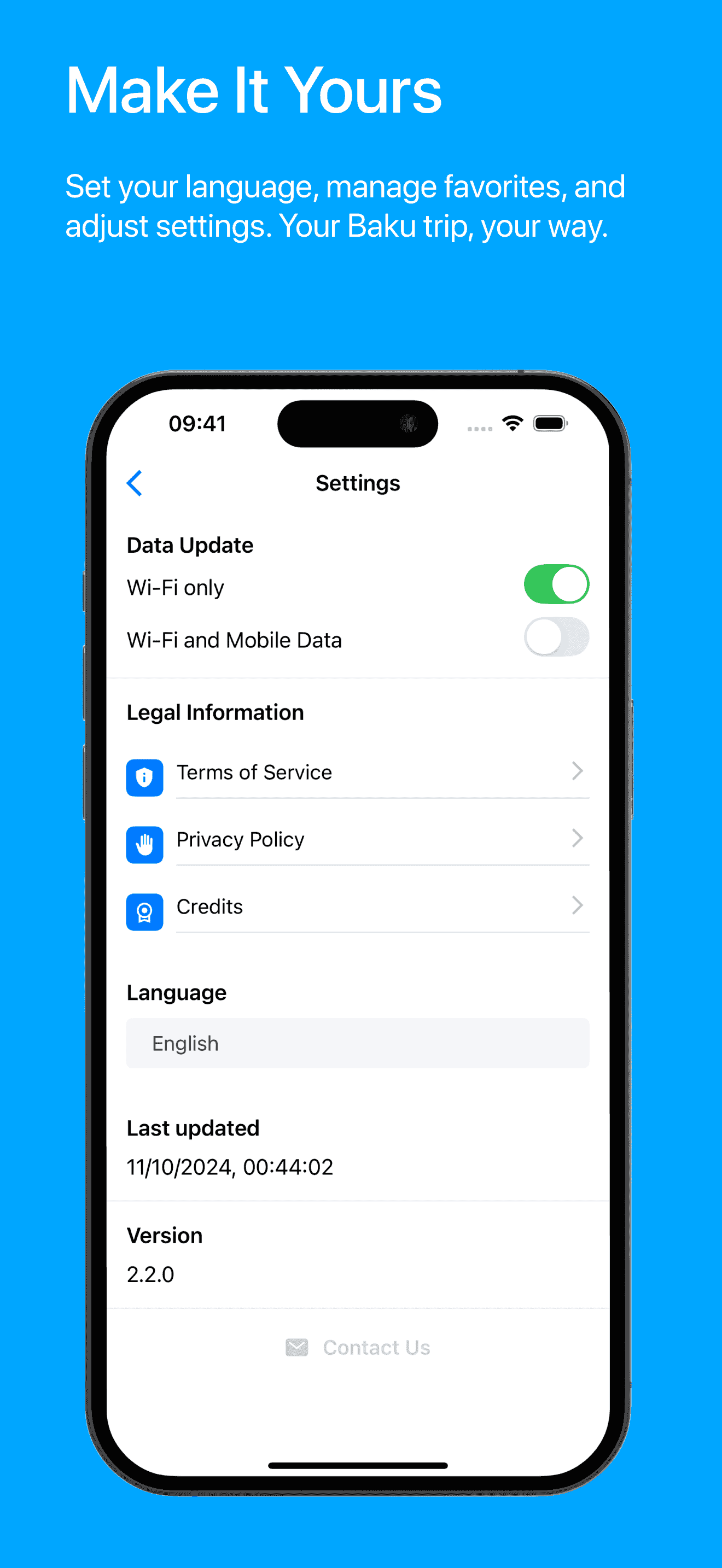 Visit Baku Settings Page Screenshot